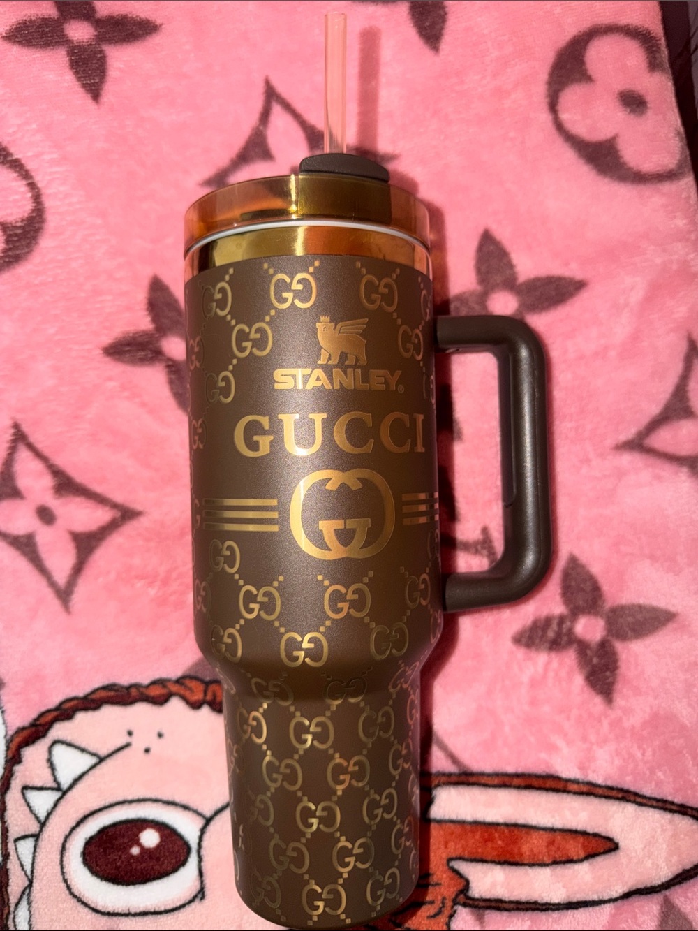 Stanley Brown and Gold Logo Travel Tumbler with Handle
